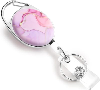 Dubbelzijdige Badge Reel met Kleurafdruk, Marmerpatroon en Duurzame Nylon Koord, Ideaal voor Sleutelhangers en Identificatiekaarten (Roze Marmer)