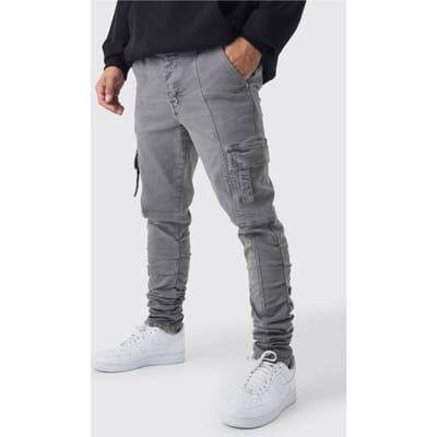 Skinny Stacked Geraffelde Strap Cargo Broek | Slate | Size 28R