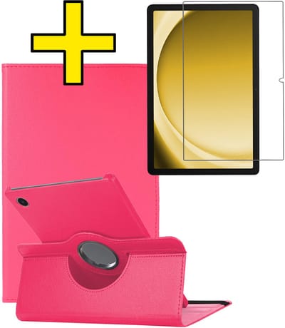 Hoes - Geschikt voor Samsung Galaxy Tab A9 - Met Screenprotector - 360 Graden Draaibare Hard Cover Case - Tablet Hoesje Draaibaar - Donkerroze