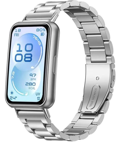 Stravo Stalen schakel bandje – Geschikt voor Huawei Band 11 / Band 11 Pro – Metalen RVS bandje – Zilver (Inclusief inkort toolkit)