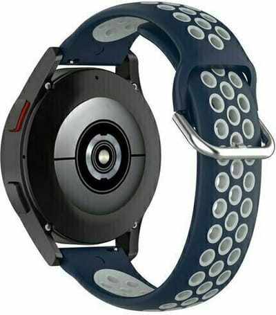 By Qubix - 22mm - Siliconen sportbandje met gesp - Donkerblauw + grijs - geschikt voor Huawei Watch 3 / 4 / 5 (pro) - 46mm & geschikt voor Huawei Watch GT / GT 2 / GT 3 (pro) / GT 4 (pro) / GT 5 (pro) / GT 6 (pro) 46mm / Ultimate / U