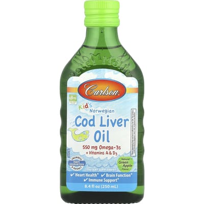 Kinderen, Noorse Kabeljauwleverolie, Natuurlijke Groene Appel Smaak, 250 ml (8.4 fl oz)