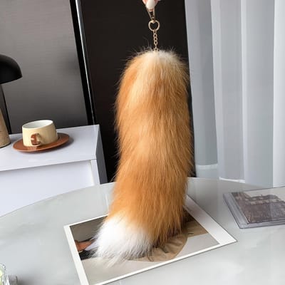 40cm Echte Vossenstaart Sleutelhanger Unisex Pompom Hanger Tas Charm Auto Sleutelhanger Schattige Pluizige Sleutelhangers voor Vrouwen Tas Accessoires Cadeaus brown