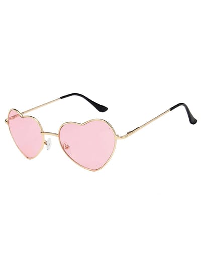 KIMU® Zonnebril Hartjes - Goud Montuur - Lichtroze Glazen - Gouden Hippie Bril Vintage Festival
