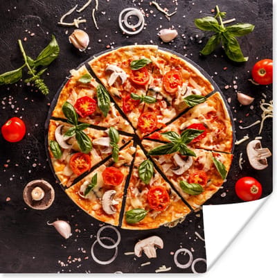 Poster Pizza - Groente - Kruiden - Keuken - Industrieel - 75x75 cm