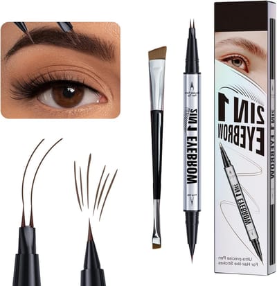 Waterproof 2-in-1 Oogbrauwpen met Borstel - Dubbelzijdige Microblading Oogbrauwpotlood, Vlekbestendig en Langdurig (Donkerbruin)