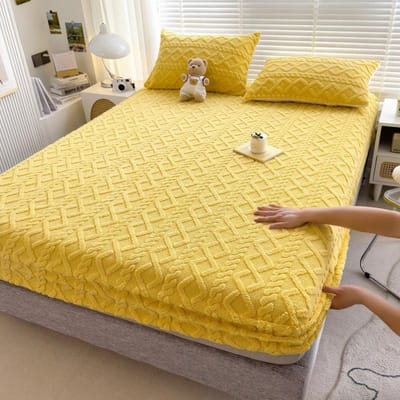 Housse de Matelas Quatre Saisons Chaude Élastique Drap Housse Housse de Matelas Couple Maison Très Grande Housse de Protection de Matelas 150x200 90x200cm 1pc beige