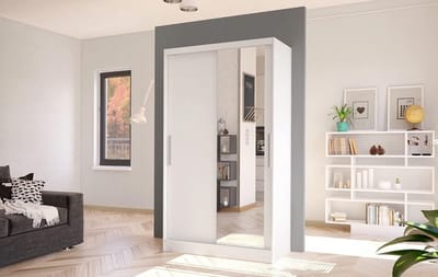 Wardrobe Black - Costa VI 100 cm with Mirror, Wardrobe with 2 Sliding Doors, Bedroom, Living Room - 100 x 200 x 58 Sliding Door Cabinet - Bedroom Furniture with Clothes Rack