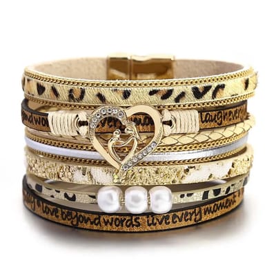 Sorprese Armband - Heart - Khaki - Wikkelarmband - Armband Dames - Leer - Cadeau Voor Haar - Model ZZ