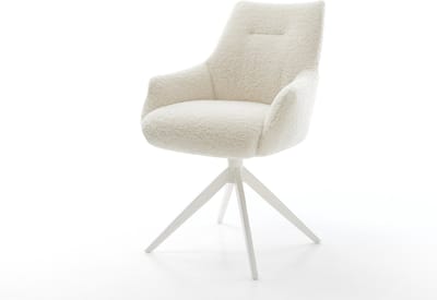 Eetkamerstoel Alja-Flex met armleuning kruisframe breed wit teddy beige 360° draaibaar rocker-functie pocketveer kern