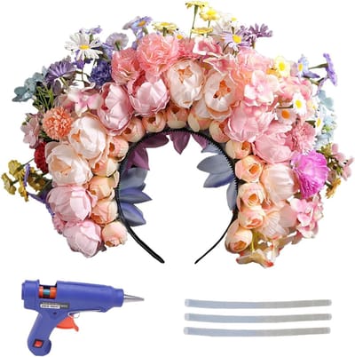 Bloemen Kroon Hoofdband - Bloemen Haar Hoepel - Feestelijke Outfit - Realistische Details - 30x25 cm - Multicolore