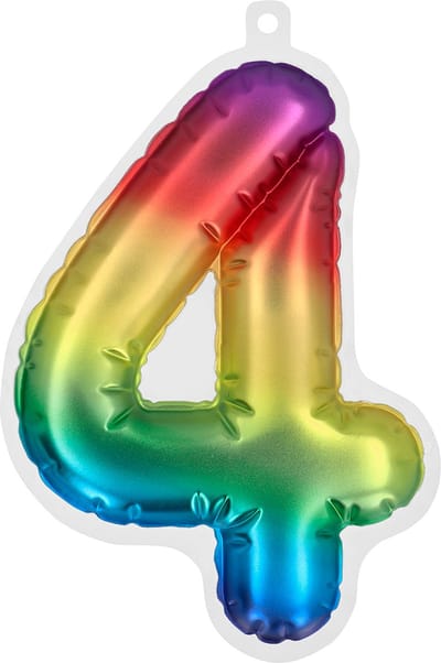 Boland - Sticker Folieballon '4' regenboog Multi - Regenboog - Verjaardag - Jubileum - Raamsticker - Kinderfeestje