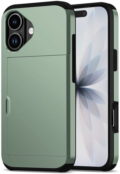 Hoesje met Kaarthouder Slider Geschikt voor Apple iPhone 17 | Back Cover Pasjeshouder Achterkant | Kaarthouder voor Twee Pasjes | Groen