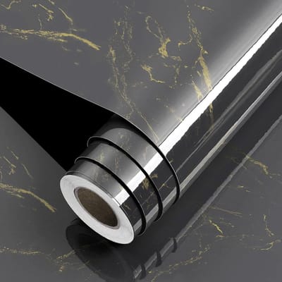 Zelfklevend Marmerpapier 90cm x 5m - Grijs, Zwart en Goud - Vinyl Wand- en Meubelstickers voor Keuken en Interieurdecoratie