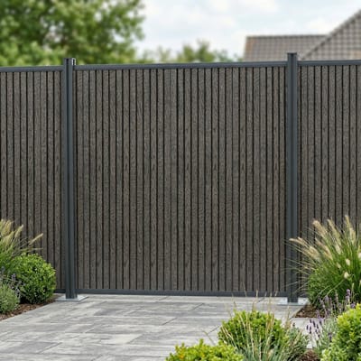 WPC schutting Grassano uitbreidingsset met 2 palen 185x180 cm grijs en antracietgrijs NEU.HOLZ
