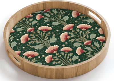 Dienblad rond 40x40 cm - Schootdienblad hout - Patroon - Botanisch - Kleurrijk - Borrelplank rechthoek - Plateau houten dienbladen
