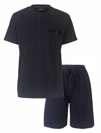 Paul Hopkins Heren Shortama - Pyjama Set - Polo Sluiting - Donker Blauw - Maat M
