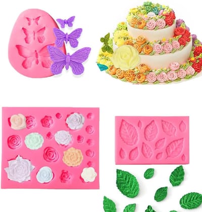Siliconen Bakvorm Set met 36 Cavity voor Rozen, Vlinders en Bladeren - Perfect voor Taartdecoratie, Chocolade en Fondant