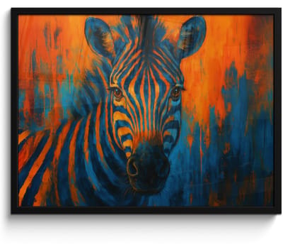 Poster in lijst - Fotolijst 70x50 cm - Posters - Zebra - Abstract - Blauw - Posterlijst zwart - Decoratie - Wanddecoratie woonkamer - Muurdecoratie slaapkamer