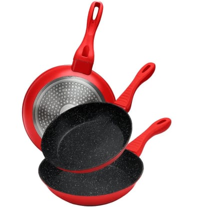 Cheffinger Koekenpannenset - 3-delig - Ø 20/24/28 cm - Rood