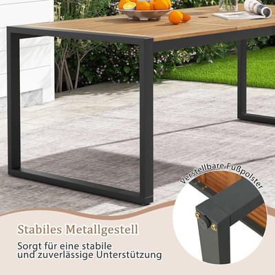 Buiten Eettafel 200x90x75 cm – Rechthoekige Tuin- & Terrastafel voor 8 Personen, Massief Acaciahout met Parasolgat, Robuust Metalen Frame, Duurzame Outdoor Eettafel – Laura