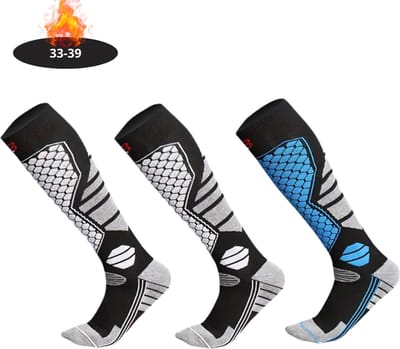 Livano Skisokken - Ski Sokken - Warme Sokken - Lange Huissokken - Thermo - Compressie - 2 Grijs+1Blauw - 39-45 - 3 paar