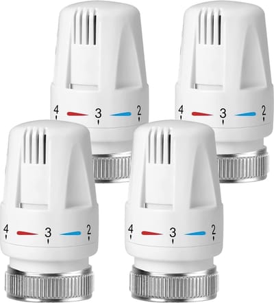 Pack of 4 Thermostat Head Radiator Valve, Radiator Thermostat with Zero Setting, Frost Protection and Adjustment Functions, M30 x 1.5 Radiator Valve, Radiator Thermostat for Toilet, Kitchen, Sink,