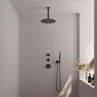 Brauer Black Edition Thermostatische Regendoucheset Inbouw - Hoofddouche 30 cm - Handdouche Staaf - Doucheslang - Wandaansluitbocht - Mat Zwart