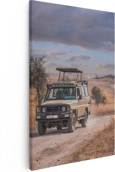 Artaza Canvas Schilderij Safari Jeep - 20x30 cm - Klein - Wanddecoratie Afrika - Muurdecoratie Landschap - Kamer Accessoires Natuur