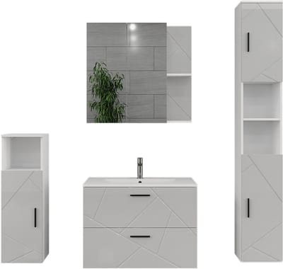 Vicco Badkamermeubelset Irma, Wit/Wit Hoogglans, 5-delig