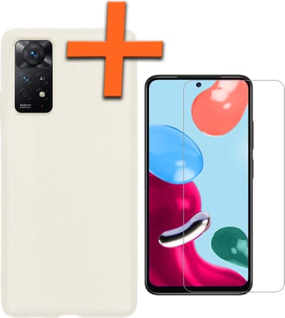 Hoes - Met Screenprotector - Geschikt voor Xiaomi Redmi Note 11s - Sterk & Shockproof - Back Cover - Siliconen Case - Telefoon Hoes - Wit