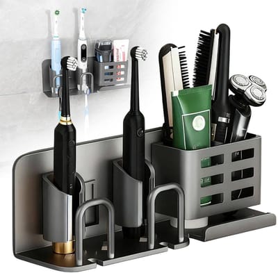 Elektrische Tandenborstelhouder voor Aan De Muur - Tandenborstelhouder - Aluminium Badkamerorganizer Zonder Boren - Wapengrijs - 27.5 × 9.5 × 6.5 cm