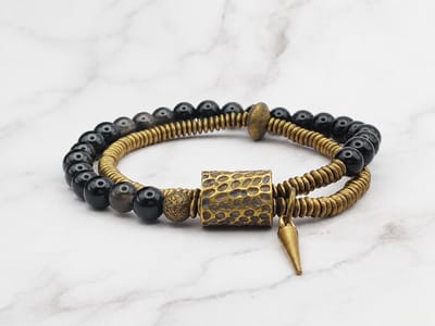 Mei's - Tibetan Copper Obsidian - armband dames - koper goud/zwart - polsmaat 16 cm