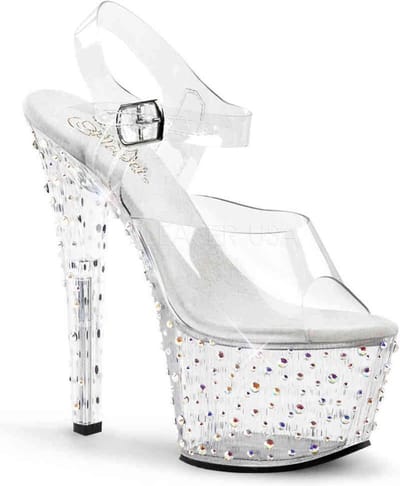 Pleaser - STARDANCE-708 Sandaal met enkelband, Paaldans schoenen - Paaldans schoenen - 38 Shoes - Transparant