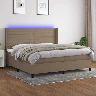 vidaXL - Boxspring - met - matras - en - LED - stof - taupe - 200x200 - cm