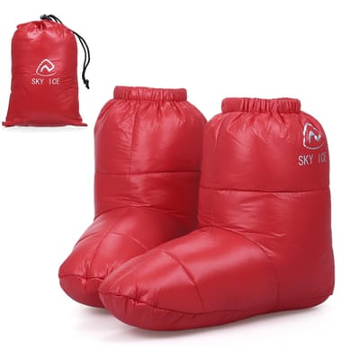 Pantoufles chaudes d'hiver en duvet de canard, bottes de Camping en plein air pour hommes et femmes M rouge