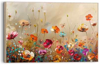 Schilderij Bloeiend Veld - 90 x 60 - Hout - REINDERS