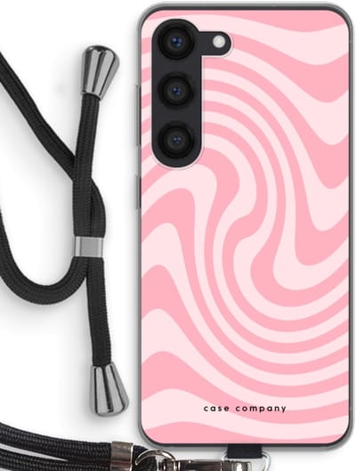 Case Company® - Hoesje met koord geschikt voor Samsung Galaxy S23 hoesje met Koord - Swirl Roos - Telefoonhoesje met Zwart Koord - Bescherming aan alle Kanten en Over de Schermrand