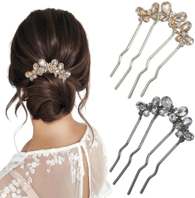 Dailygoods- Haarspelden U-vormig 2 stuks - Parelhaarspelden - Franse twist - Goud/Zwart - Zinklegering - Met strass steentjes - Haarvork