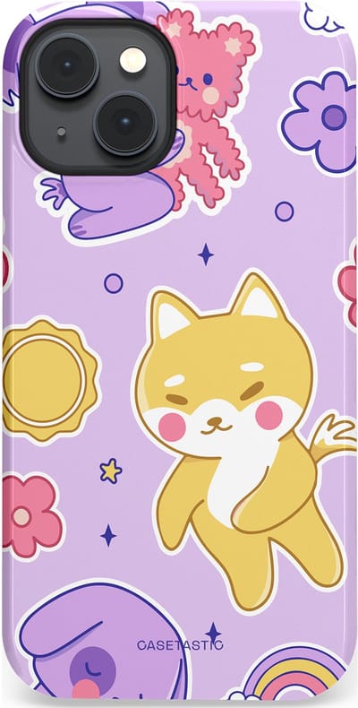 Casetastic hoesje geschikt voor Apple iPhone 14 Plus - MagSafe - Dubbellaagse bescherming - Knuffelvriendjes - Fashion Case - Lichtroze Lila Goud