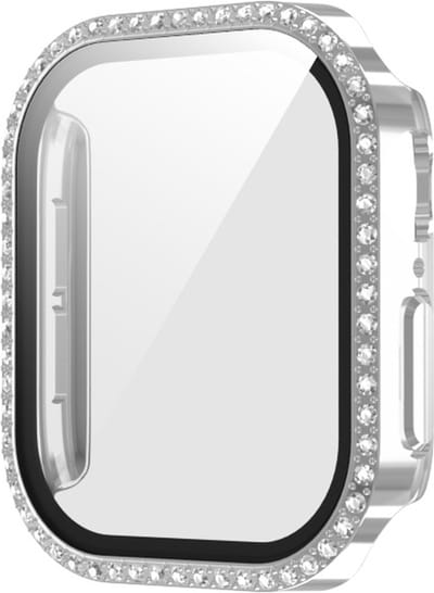Watch case screenprotector - hoesje - gehard glas - geschikt voor Apple Series 10 & 11 met case size 46 mm - zilver met glitters