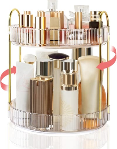 Cosmetica-organizer - Dubbellaags, 360° draaibaar ontwerp, grote opbergcapaciteit - Geschikt voor badkamers en wastafels - Stijlvolle en ruimtebesparende draaibare cosmetica-organizer