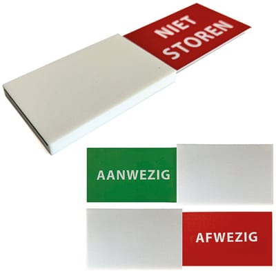 Aanwezig / Afwezig Schuifbordje – 50x170 mm – Deurbordje – Modern & stijlvol design – 3D-geprint van duurzaam plastic – Wit