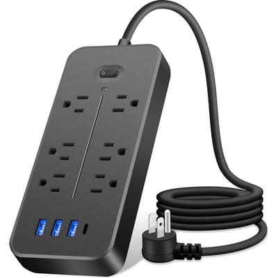 Multiprise 10 en 1 avec parasurtenseur et ports USB, cordon de 1,2 m, protection multifonctionnelle contre la foudre US plug noir