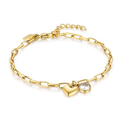 Twice As Nice Armband in goudkleurig edelstaal, hart, kristal 16cm+3cm