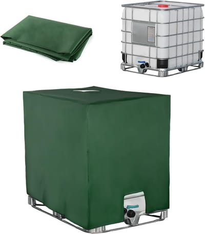 Afdekzeil voor 1000 liter IBC-tank, watertankafdekking, anti-UV, stofdichte regenwateropvang, stop, beschermhoes container, IBC-tank, 116 x 100 x 120 cm, groen，420D