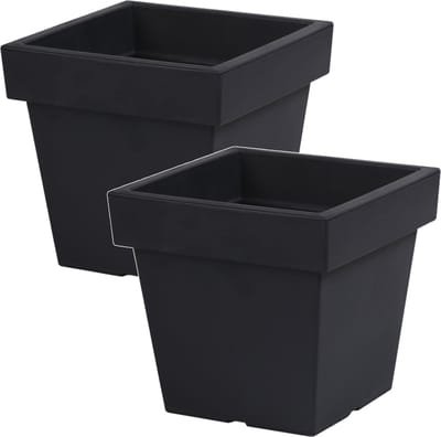 Prosperplast Plantenbak Square - 2x - antraciet - vierkant - 20 x 20 cm - kunststof - binnen en buiten - 4.5 Liter