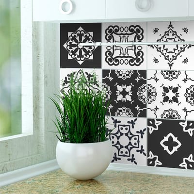 Zelfklevende tegelmuurstickers voor keuken en badkamer - 9 Ferrara cementtegelstickers - 9 stickers 20x20cm