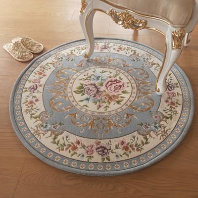 Europese Retro Vloerkleden voor Slaapkamer Bloempatroon Woonkamer Decoratie Rond Tapijt Antislip Bedzijde Zachte Vloermat Wasbaar Vloerkleed 80x80CM