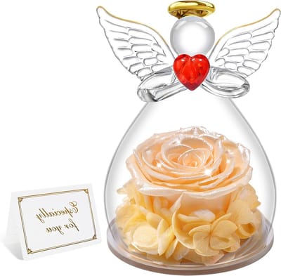 Eeuwige Roos Engel - Gedroogde Bloem Decoratie - Romantisch Cadeau Geven - Echte Roos Geconserveerd